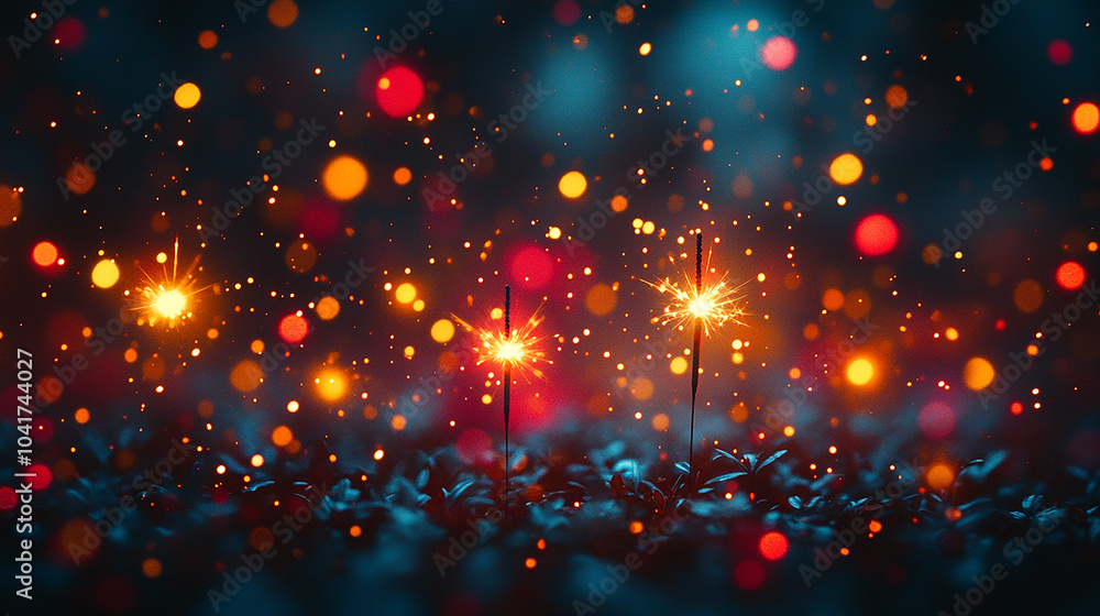 A sparkler, burning brightly, surrounded by dark background and small lights. Happy Diwali A sparkler, burning brightly, surrounded by dark background and small lights. Happy Diwali