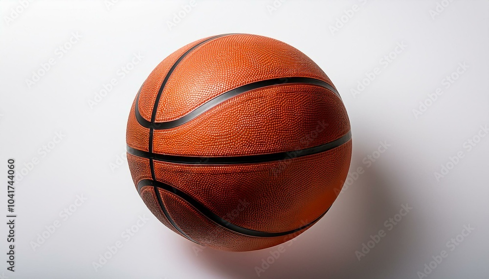 白い背景にシンプルなデザインのバスケットボールが1つ置かれています