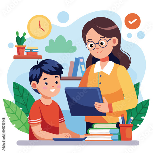 parent monitoring child for school vector art