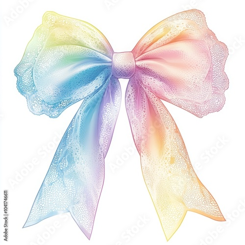 A colorful, lace-trimmed bow with a gradient effect.