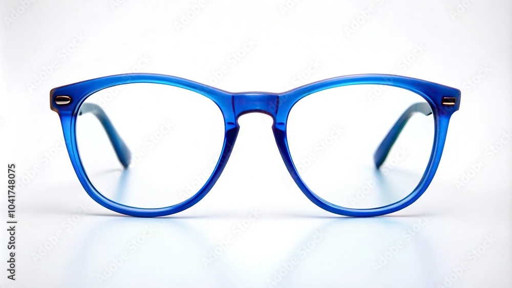 Fototapeta premium Blue eyeglasses on white background minimalist style