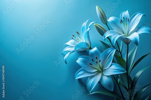 Blue hued scene with elegant lilies in full bloom photo