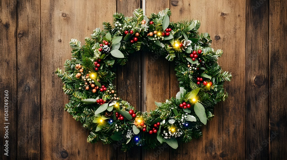Christmas Wreath Wooden Background Christmas Wreath Wooden Background