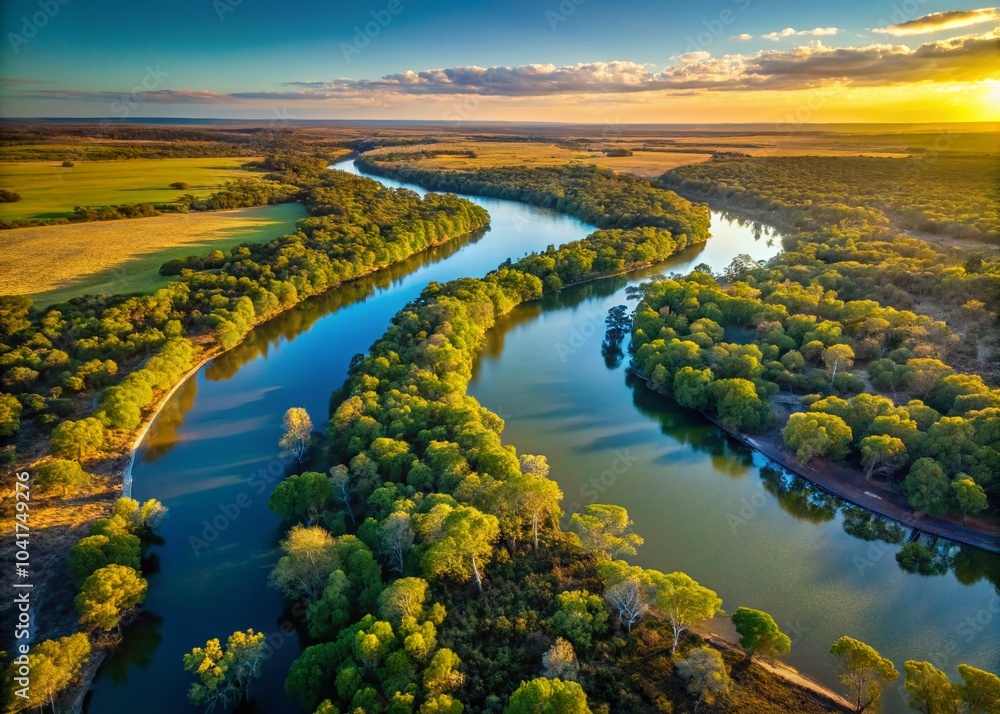 Obraz premium Aerial View of Magnificent Meandering Murray River in Riverland, South Australia - Captivating Landscape Photography