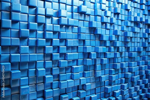 Blue wall of cubes with varying depths creating a mesmerizing pattern photo