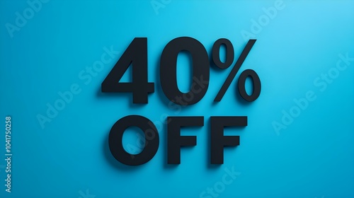 Black '40% OFF' Promotional Sign on a Blue Background with Copy Space