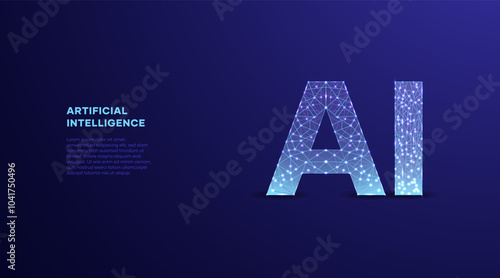 Glowing light blue neon Artificial Intelligence icon, symbol chip with contact line illustration on dark background.