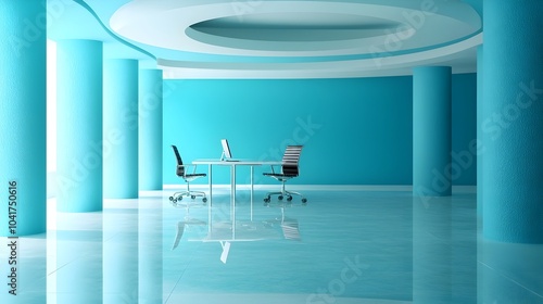 A stunning futuristic home office featuring cutting edge technology minimalist and sustainable design elements and an overall vision of the future of modern workspaces