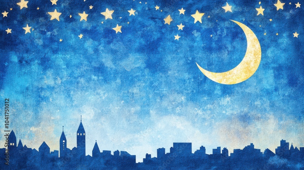 Stars and Moon in Night Sky with Festival Atmosphere Stars and Moon in Night Sky with Festival Atmosphere