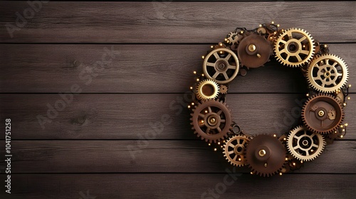 Gear Wreath Wooden Background