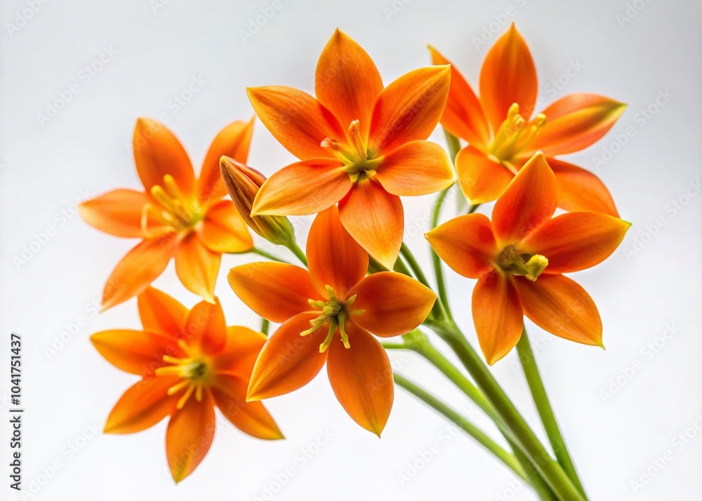 Obraz premium Aesthetic Orange Star Flower Stem on White Background - Floral Product Photography for Home Decor and Design