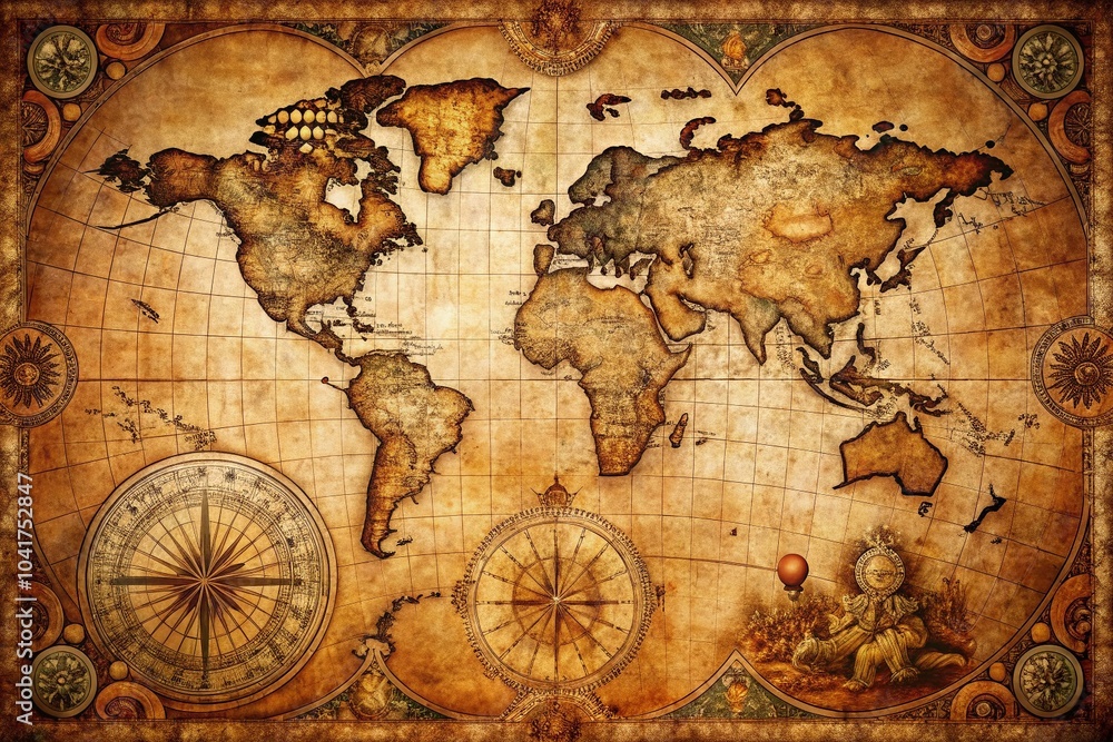 Naklejka premium Ancient World Map Illustration with Copy Space for Travel or History Themes