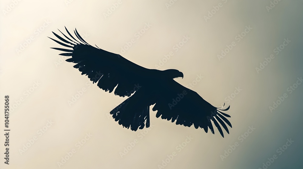 Fototapeta premium Minimalist Bald Eagle Silhouette on Light Background with Ample Copy Space
