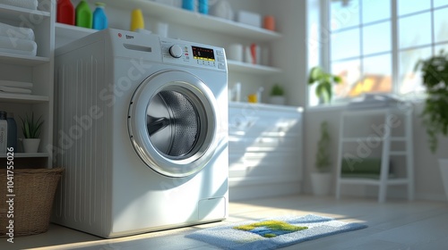 Modern Washing Machine in Bright Laundry Room
