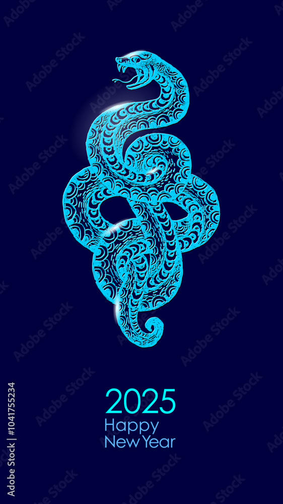 Snake Symbol Chinese New Year 2025 Concept. Traditional sign of year traditional ink drawing sketch. Poster greeting cards template vector illustration Snake Symbol Chinese New Year 2025 Concept. Traditional sign of year traditional ink drawing sketch. Poster greeting cards template vector illustration