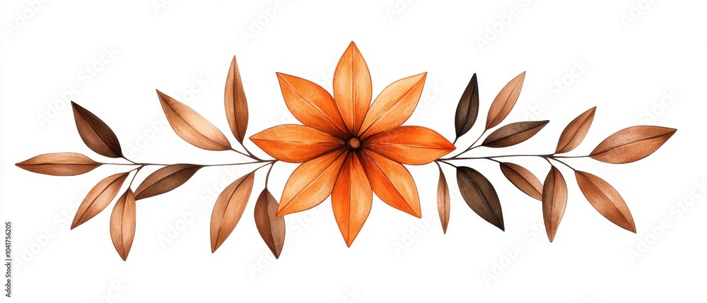 Obraz premium A beautiful arrangement of orange flowers and leaves on a white background, showcasing nature's elegance and vibrant colors.