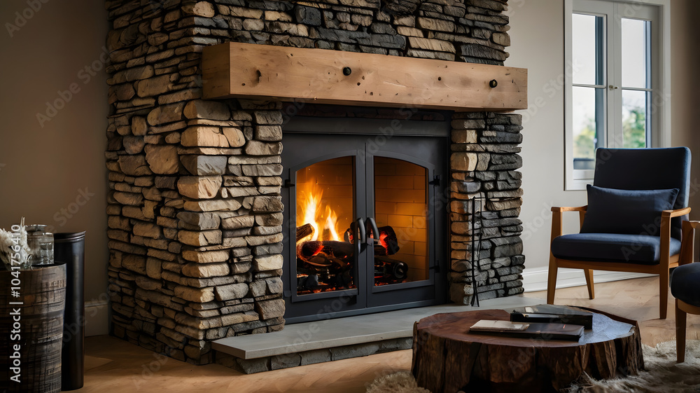 Fototapeta premium fireplace with christmas decorations, ai generated