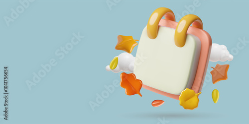 3d Autumn event calendar or planner background with empty space for date and text. Cute minimal three dimensional banner design. Vector illustration.