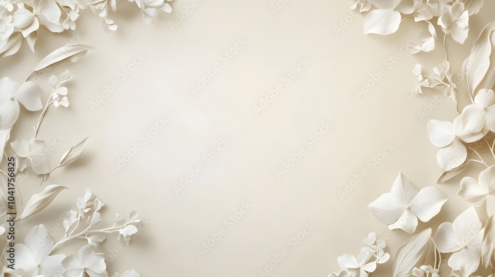 Elegant Thai-Inspired Floral Border Framing Soft Beige Background with Ample Copy Space Elegant Thai-Inspired Floral Border Framing Soft Beige Background with Ample Copy Space