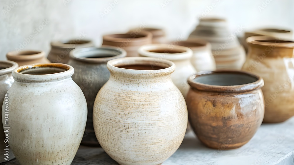 Handcrafted Thai Pottery in Earthy Tones with Ample White Copy Space for Design Handcrafted Thai Pottery in Earthy Tones with Ample White Copy Space for Design