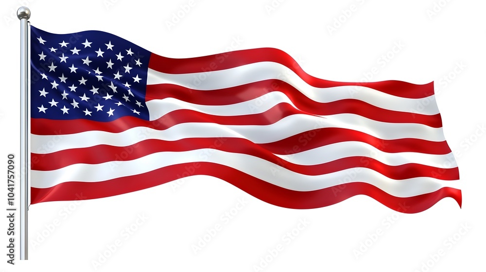 Fototapeta premium Waving American Flag on White Background with Ample Copy Space