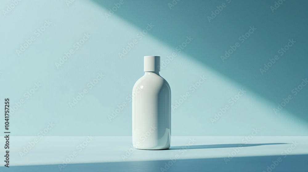 Mock-Up of Toner Bottle for Minimalist Packaging Design on Blue Background Mock-Up of Toner Bottle for Minimalist Packaging Design on Blue Background