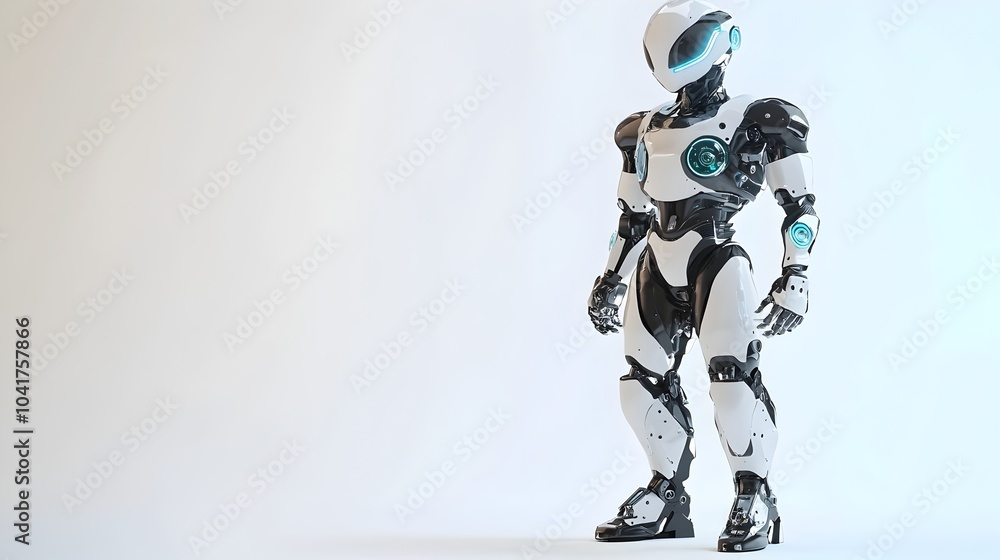 Sleek Futuristic Humanoid Robot Stands in Neutral Pose on White Background Sleek Futuristic Humanoid Robot Stands in Neutral Pose on White Background