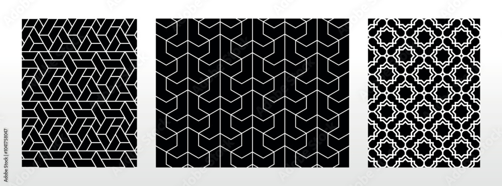 Geometric set of seamless black and white patterns. Simple vector graphics. Geometric set of seamless black and white patterns. Simple vector graphics.