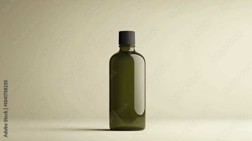 Sleek Mock-Up of Toner Bottle in Olive Green with Black Cap for Modern Skincare Products Sleek Mock-Up of Toner Bottle in Olive Green with Black Cap for Modern Skincare Products