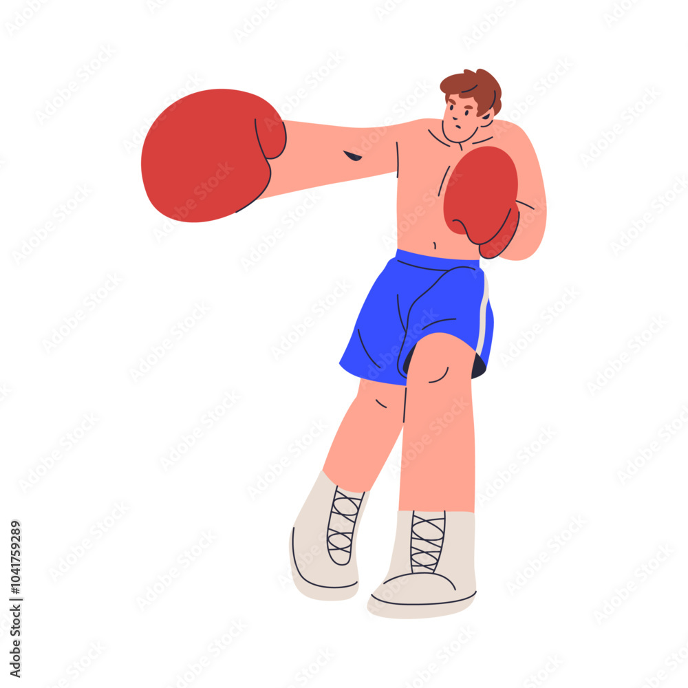 Boxer male character wearing protective gloves, flat cartoon vector illustration. Sports or hobby activity, pugilist or fighter ready for sparring. Boxing fun and professional sportive activity Boxer male character wearing protective gloves, flat cartoon vector illustration. Sports or hobby activity, pugilist or fighter ready for sparring. Boxing fun and professional sportive activity