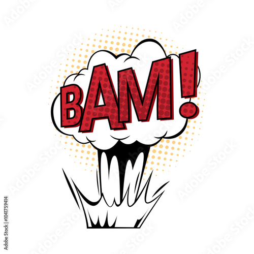 Bam comic sound speech bubble expression for character drawing. Vector isolated icon cloud from explosion, bright dynamic cartoon with text. Thought bubble with onomatopoeia effect, pop art