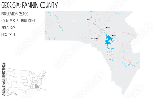 Large and detailed map of Fannin County in Georgia, USA.