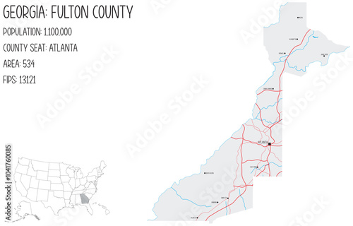 Large and detailed map of Fulton County in Georgia, USA.