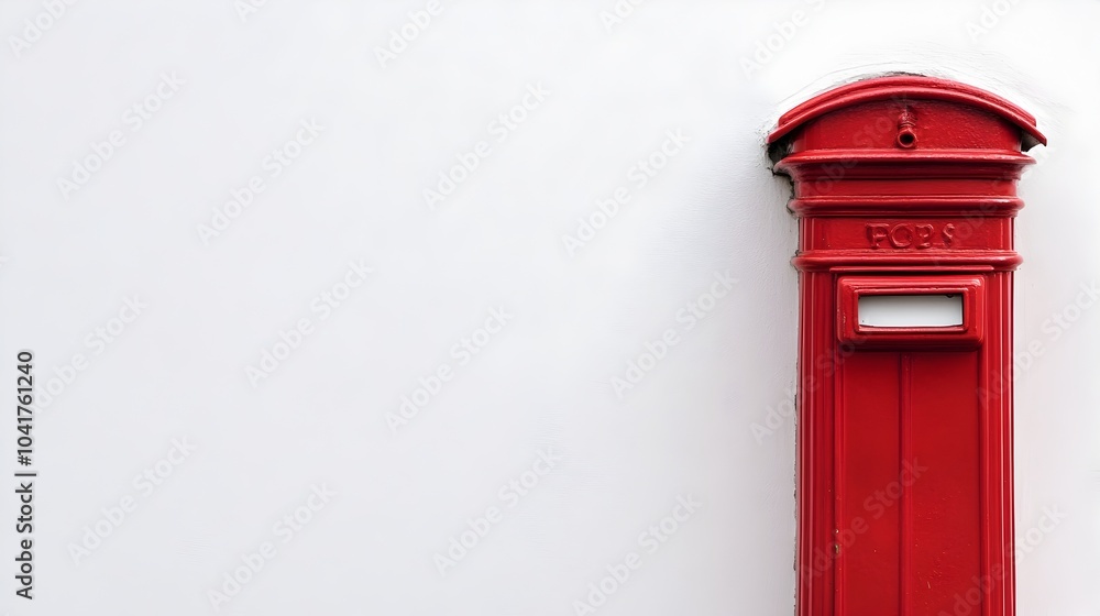 Classic Red British Mailbox with Soft White Background Leaving Room for Copy Space Classic Red British Mailbox with Soft White Background Leaving Room for Copy Space
