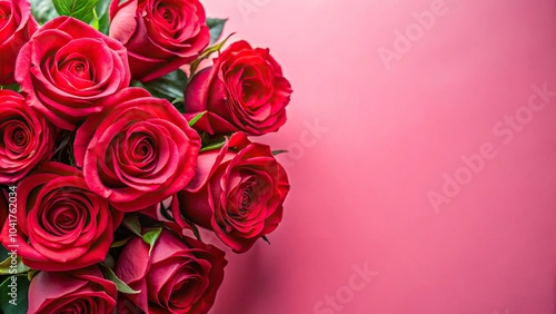 Fototapeta Naklejka Na Ścianę i Meble -  Red roses and ornaments on pink background