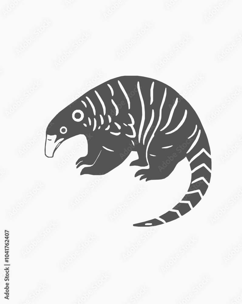 Pangolin black and white vector art illustration