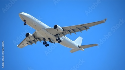 High-Speed Commercial Airplane Taking Flight Against Vibrant Blue Sky