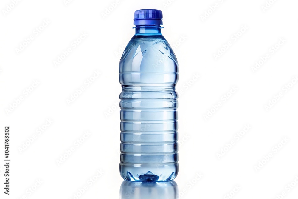Bottle of water isolated on white background with shallow depth of field, focus on foreground