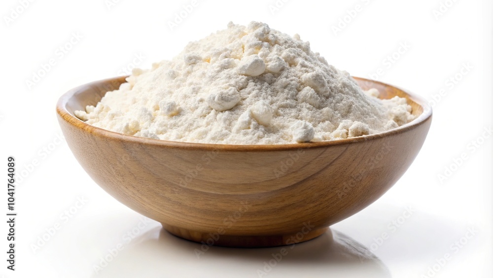 Bowl of flour isolated on white background, medium shot Bowl of flour isolated on white background, medium shot