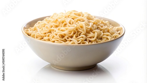 Bowl of instant noodles isolated on white background, Extreme Close-Up
