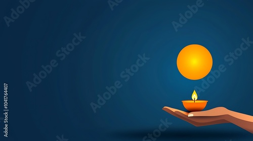 Hand Holding a Diya with a Floating Sun Illustration