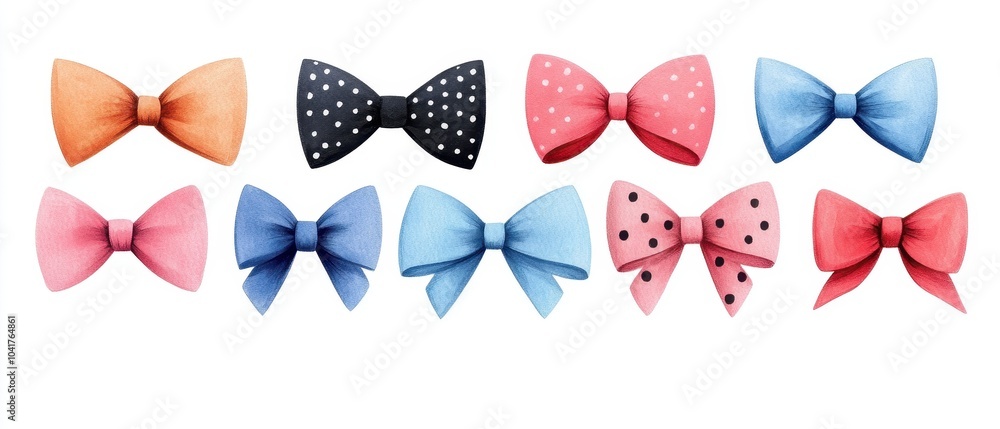 Collection of colorful and stylish bows in various designs and colors on a white isolated background. Collection of colorful and stylish bows in various designs and colors on a white isolated background.