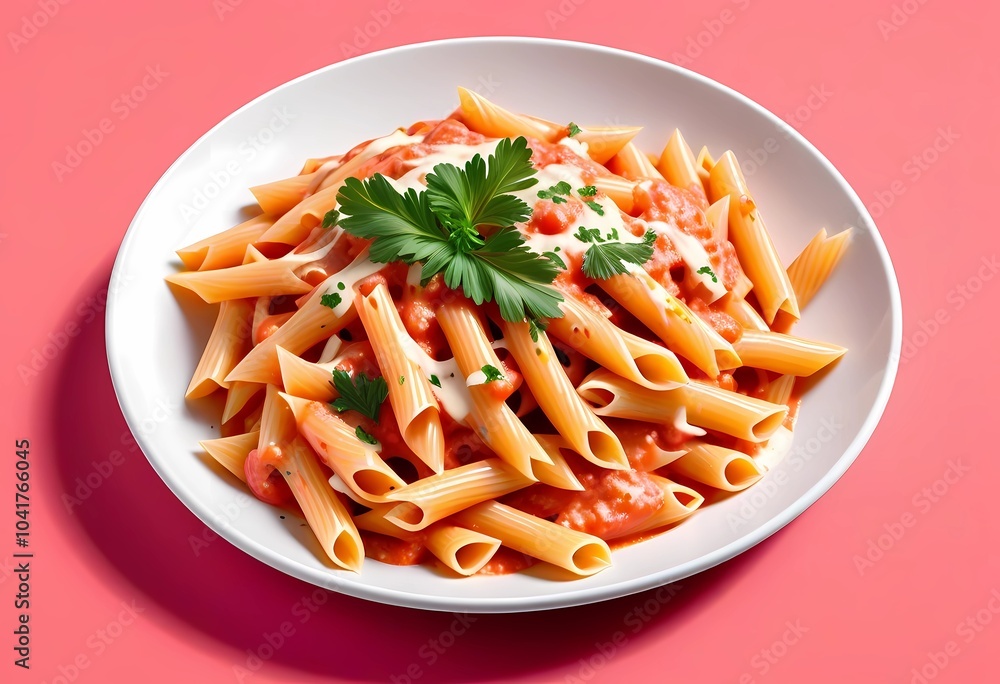 Photo of a Delicious penne pasta topped with fresh cherry tomatoes and herbs. Photo of a Delicious penne pasta topped with fresh cherry tomatoes and herbs.
