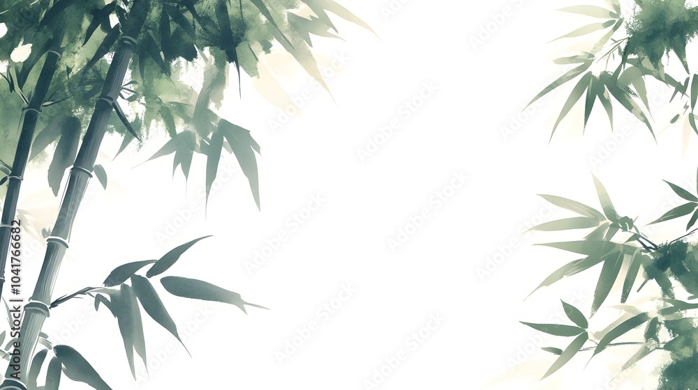 Obraz premium Simple Bamboo Stalks on White Background with Peaceful Japanese Atmosphere