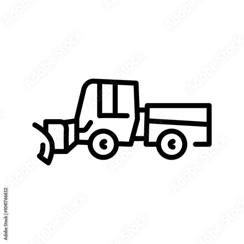 Sidewalk Snowplow black line illustration. Snow removal machine.