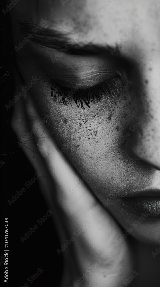 Black and White Portrait of a Woman with Closed Eyes Black and White Portrait of a Woman with Closed Eyes