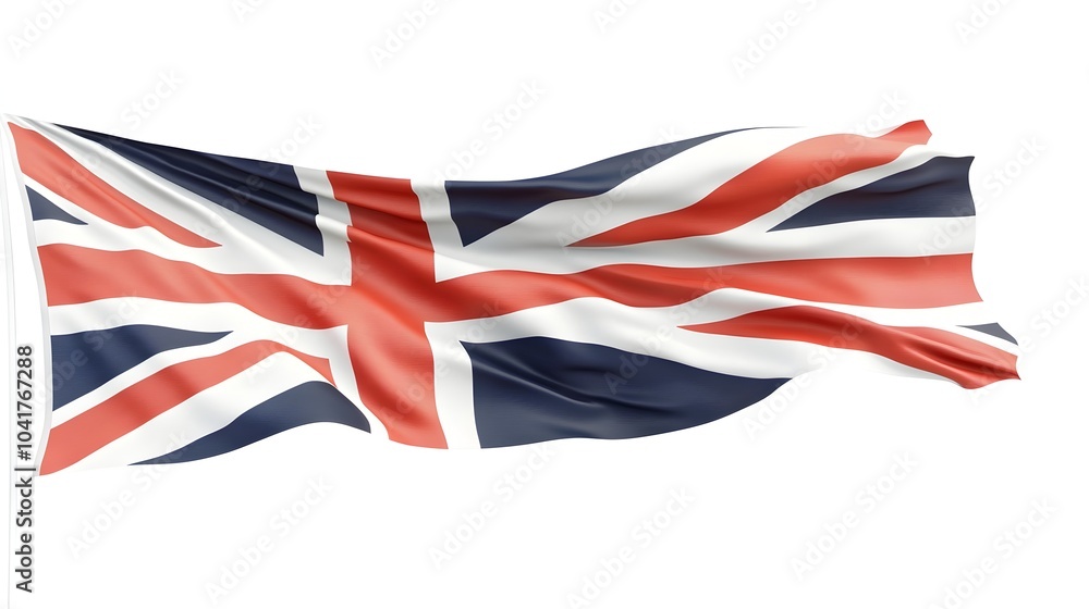 Waving English Flag on White Background with Copy Space Waving English Flag on White Background with Copy Space