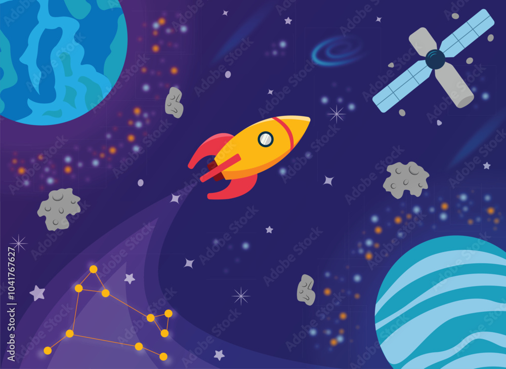 Naklejka premium Vector Hand Drawn Outer Space Background Illustrations