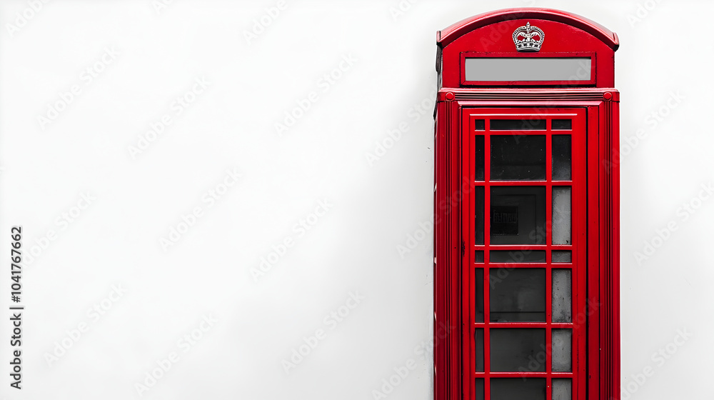 Iconic Red Telephone Booth on Pristine White Background with Copy Space Iconic Red Telephone Booth on Pristine White Background with Copy Space