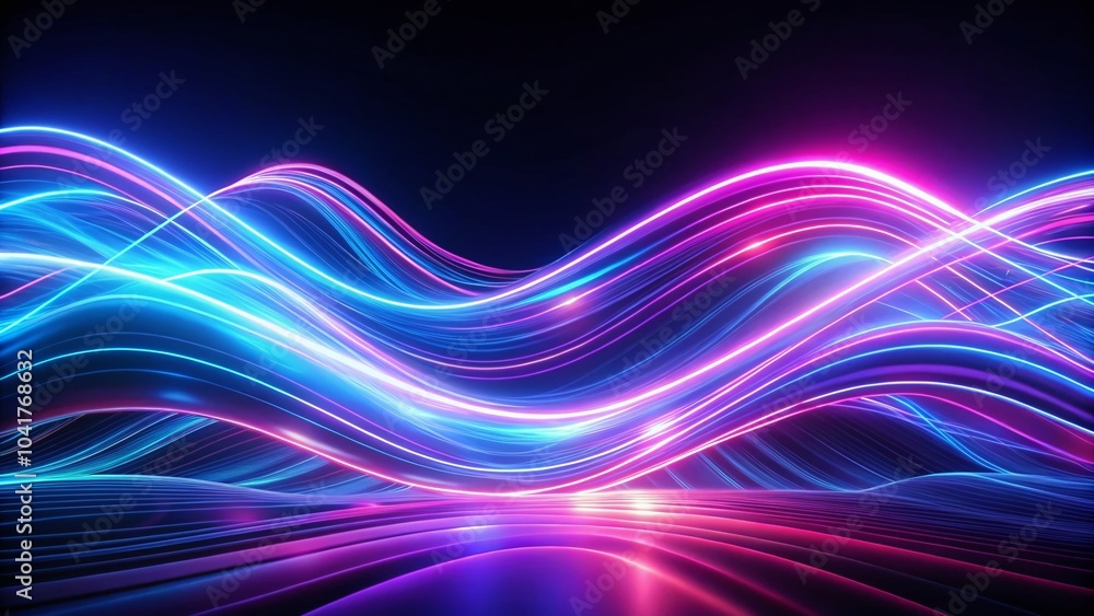 Naklejka premium Blue Purple Laser Neon Wavy Lines Abstract Background for Night Photography